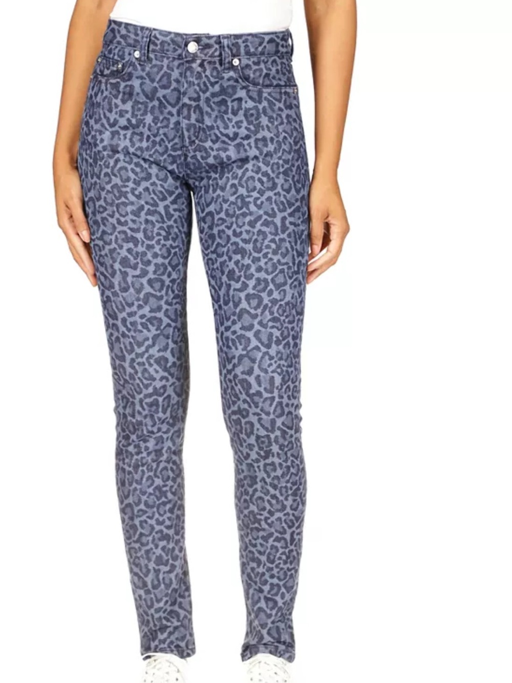 BACCINI Stretchy Grey Blue Leopard-Print Skinny Ankle Jeans — LHP